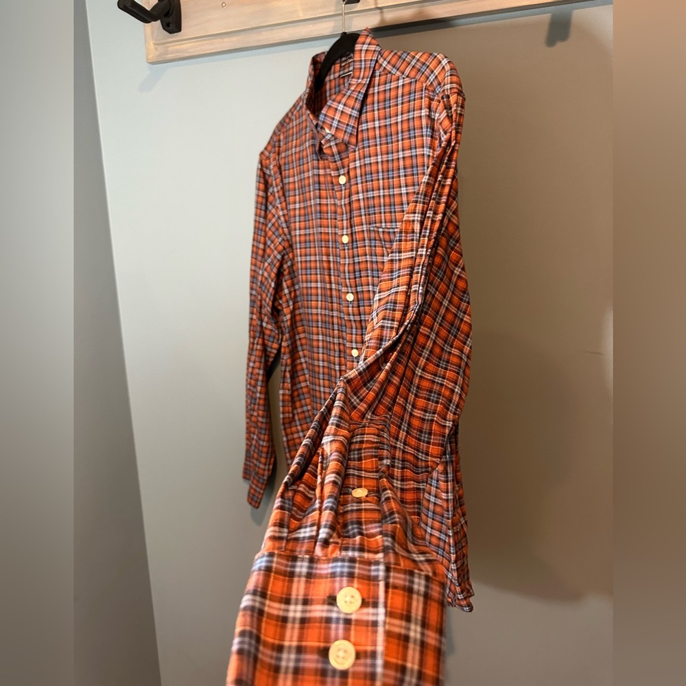 Black Brown 1826 Brown/Orange/Blue Plaid 80's 2-Ply Cotton Button Down Shirt - Picture 5 of 6